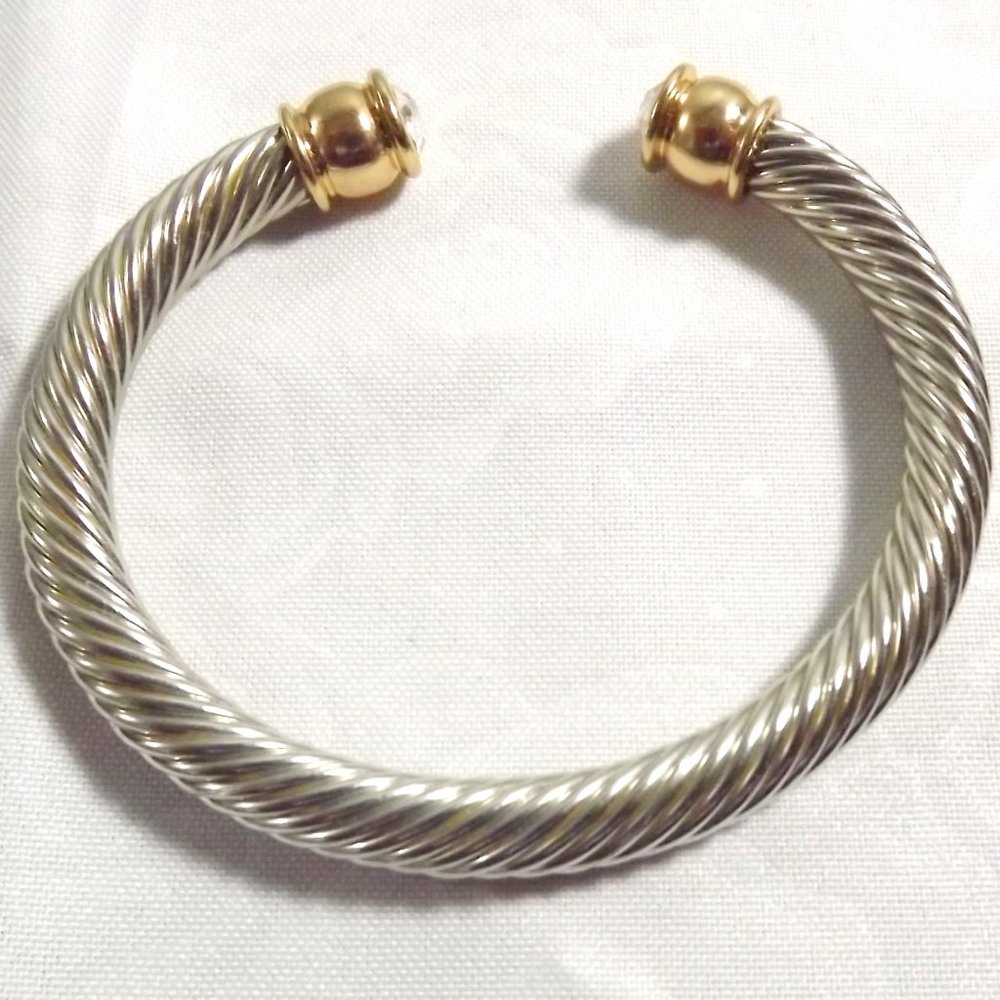 Twisted Metal Bracelet with Gold and Rhinestone Accents